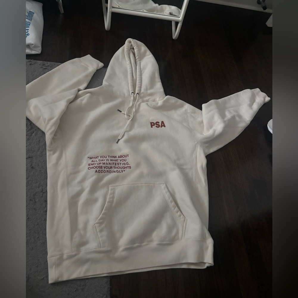 Mayfair women’s Cream Hoodie with Red Text